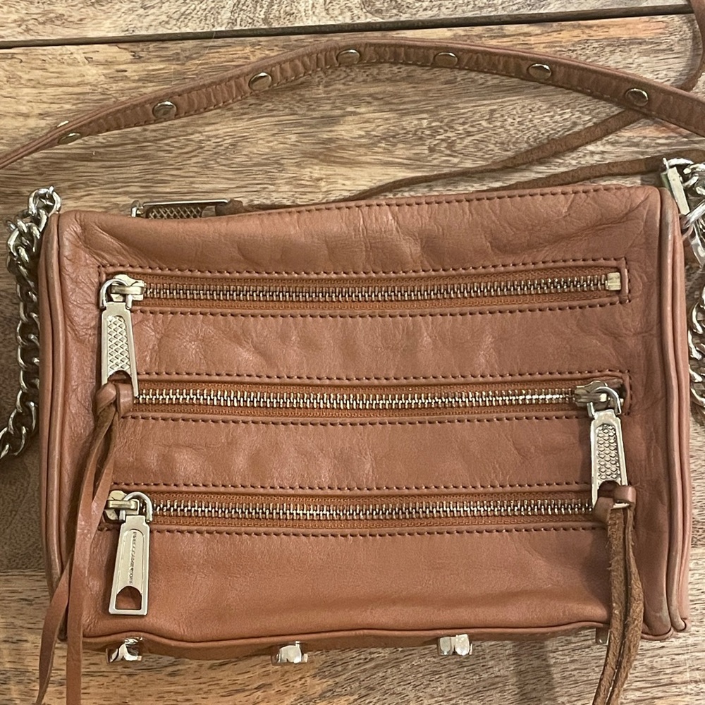 Rebecca Minkoff Brown Leather 3-Zip Rocker Cross Body Bag